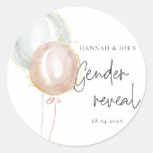 Pink & Blue Balloon Gender Reveal Bevorzugung Part Runder Aufkleber (Vorderseite)