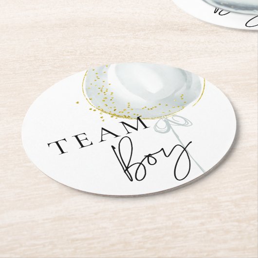 Pink & Blue Balloon Gender Reveal Team Boy Runder Pappuntersetzer (Angewinkelt)