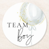 Pink & Blue Balloon Gender Reveal Team Boy Runder Pappuntersetzer (Vorderseite)