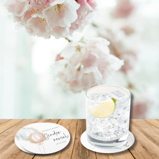 Pink & Blue Balloon Gender Reveal Team Boy Runder Pappuntersetzer