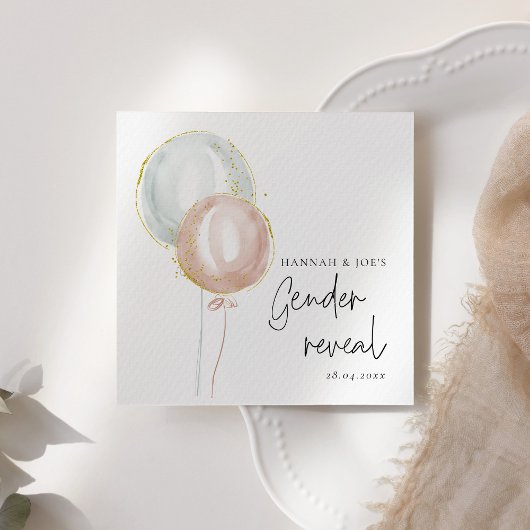 Pink & Blue Balloon Gender Reveal Team Boy Serviette