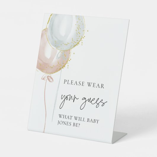 Pink & Blue Balloon Gender Reveal Tragen Sie Ihren Sockelschild (Vorderseite)