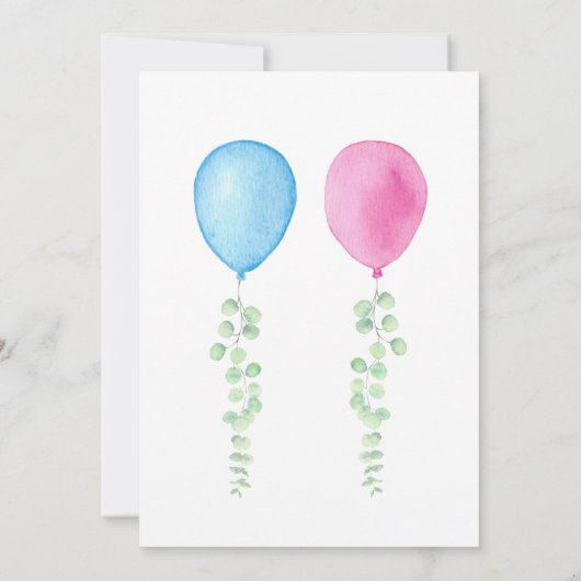 Pink Blue Balloons Gender Reveal Einladung (Rückseite)