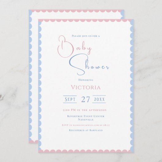 Pink & Blue Balloons Kinderdusche Einladung (Vorne/Hinten)