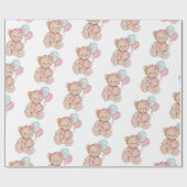 Pink & Blue Balloons & Teddy Bear Baby Girl Geschenkpapier (Flach)