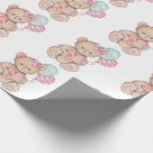 Pink & Blue Balloons & Teddy Bear Baby Girl Geschenkpapier (Ecke)