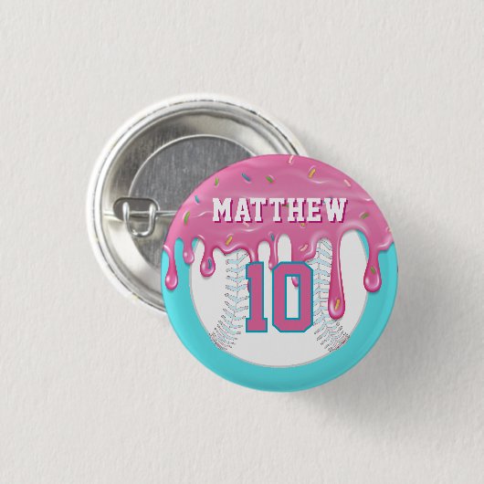 Pink & Blue Baseball Drip Button (Vorne & Hinten)