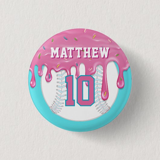Pink & Blue Baseball Drip Button (Vorderseite)