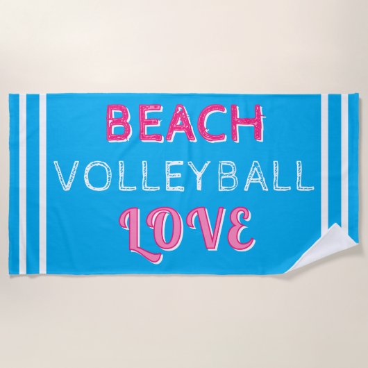 Pink Blue Beach Volleyball Love Strandtuch (Vorderseite)
