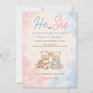 Pink & Blue Bear Er oder Sie Geschlechtsenthüllung Einladung