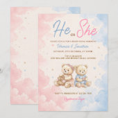 Pink & Blue Bear Er oder Sie Geschlechtsenthüllung Einladung (Vorne/Hinten)