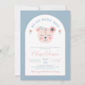 Pink Blue Bear Face Girl Bearly Wait Baby Dusche Einladung (Vorderseite)