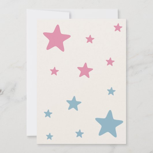 Pink Blue Beige Bärenballon & Stars Gender Reveal Einladung (Rückseite)