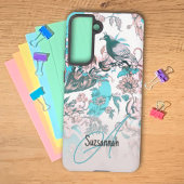 Pink Blue Bird und Floral Muster Custom Monogram Samsung Galaxy Hülle