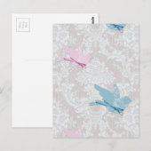 Pink Blue Birds Damask Lace Pattern Postkarte (Vorne/Hinten)