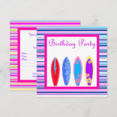 PINK Blue BIRTHDAY PARTY INVITATION STRIPES Einladung (Vorne/Hinten)