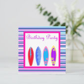 PINK Blue BIRTHDAY PARTY INVITATION STRIPES Einladung (Stehend Vorderseite)