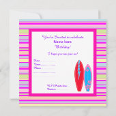 PINK Blue BIRTHDAY PARTY INVITATION STRIPES Einladung (Rückseite)