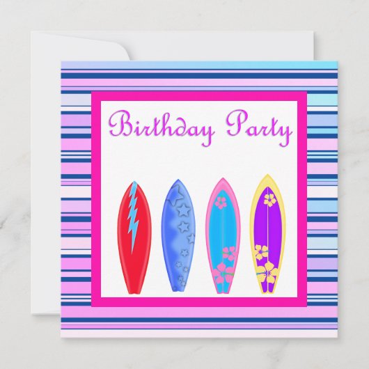 PINK Blue BIRTHDAY PARTY INVITATION STRIPES Einladung (Vorderseite)