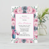 Pink & Blue Blooms Bouquet Brunch und Bubbly Einladung (Stehend Vorderseite)