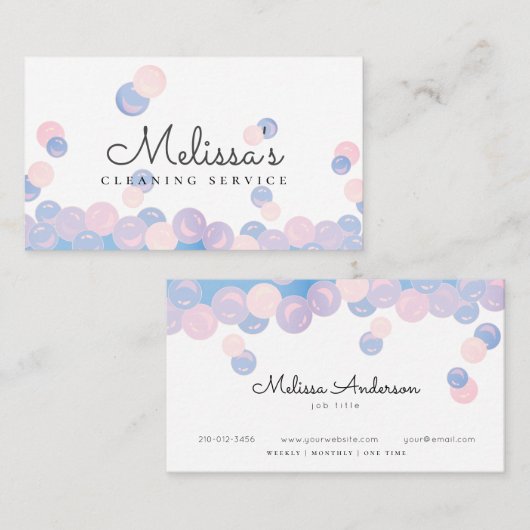 Pink & Blue Blubbles Zuhause Reinigungsservice Hau Visitenkarte (Vorne/Hinten)