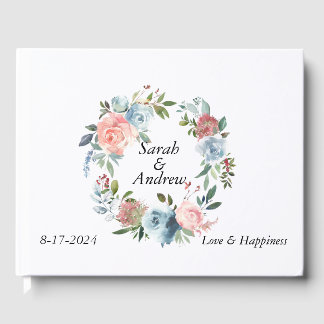 Pink Blue Boho Greenerenery Wreath Wedding Gästebuch
