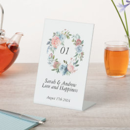 Pink Blue Boho Greenerenery Wreath Wedding Table Sockelschild