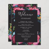 Pink & Blue Bouquets Black Wedding Tour Begleitkarte (Vorne/Hinten)