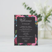 Pink & Blue Bouquets Black Wedding Tour Begleitkarte (Stehend Vorderseite)