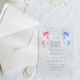 Pink Blue Bow Gender Neutral Baby Dusche Acryleinladungen