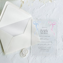 Pink Blue Bow Gender Neutral Baby Dusche Acryleinladungen