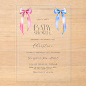 Pink Blue Bow Gender Neutral Baby Dusche Acryleinladungen (Vorderseite)