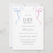 Pink Blue Bow Gender Neutral Baby Dusche Einladung (Vorderseite)