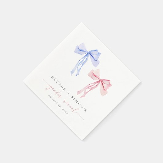 Pink Blue Bow Gender Paper Napkins Coquette Serviette (Ecke)
