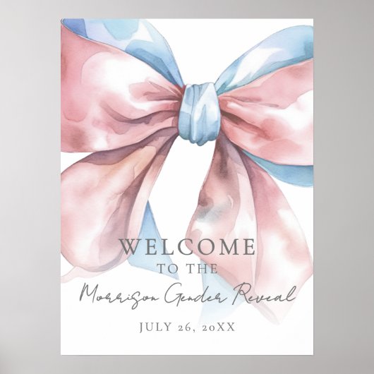 Pink Blue Bow Gender Reveal Begrüßungszeichen Poster (Vorne)