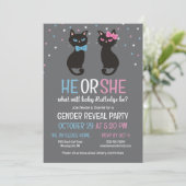 Pink Blue Bows Black Cats Gender Reveal Einladung (Stehend Vorderseite)