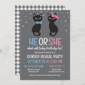 Pink Blue Bows Black Cats Gender Reveal Einladung (Vorne/Hinten)