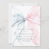 Pink & Blue Bows Gender Reveal Invitation Einladung (Vorderseite)