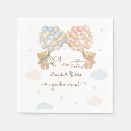 Pink Blue Boy Girl Bear Balloons Gender Reveal Serviette
