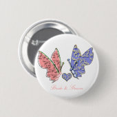 Pink & Blue Bride & Groom Schmetterlinge so Niedli Button (Vorne & Hinten)