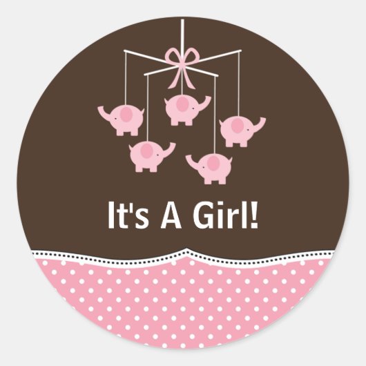 Pink Blue & Brown Elephant Mobile Vielen Dank Runder Aufkleber (Vorderseite)