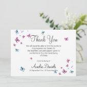 Pink Blue Butterfly Beerdigung Danke Karte (Stehend Vorderseite)