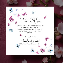 Pink Blue Butterfly Beerdigung Danke Karte