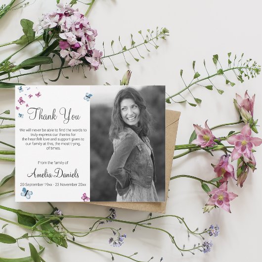 Pink Blue Butterfly Foto im Speicher Danke Karte