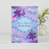 Pink & Blue Butterfly Garden Sweet 16 Invite Einladung (Stehend Vorderseite)