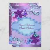 Pink & Blue Butterfly Garden Sweet 16 Invite Einladung (Vorne/Hinten)