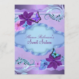 Pink & Blue Butterfly Garden Sweet 16 Invite Einladung
