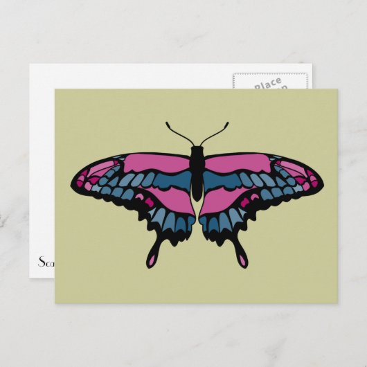 Pink & Blue Butterfly Postkarte (Vorne/Hinten)