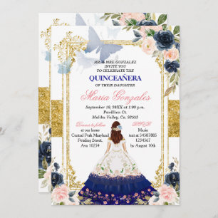 Pink & Blue Butterfly Quinceanera Mexikanischer Ge Einladung
