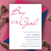 Pink Blue Calligraphy Boy or Girl Gender Reveal Einladung